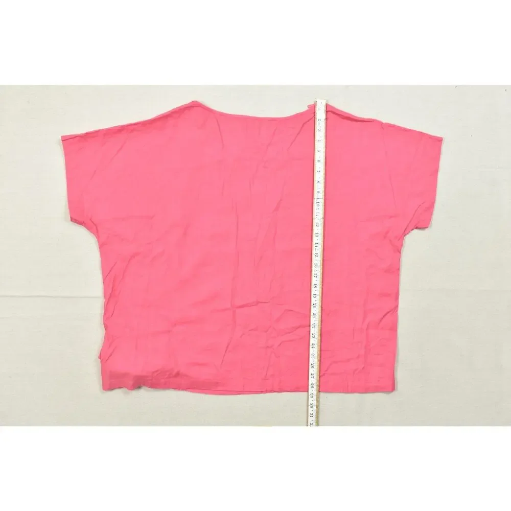 Michael Kors Women Plus 3X Pink Linen Blend V-Neck Side Tie Short Sleeve Blouse